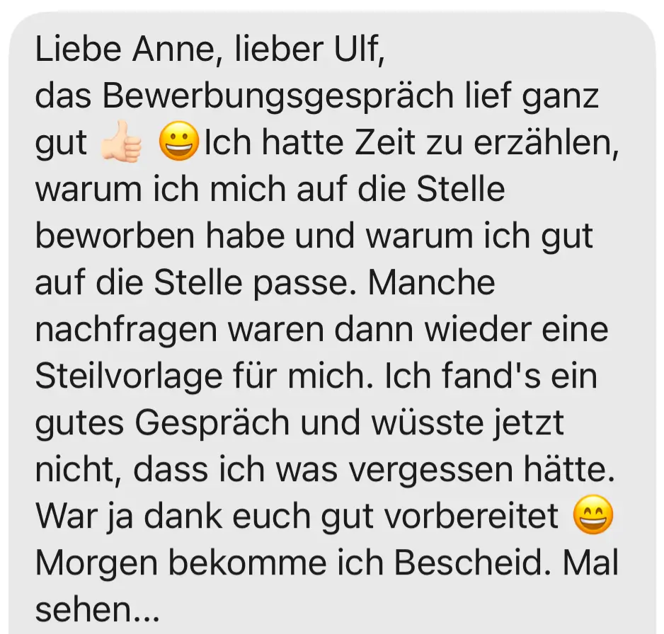 Feedback Vorbereitung Vorstellungsgespräch